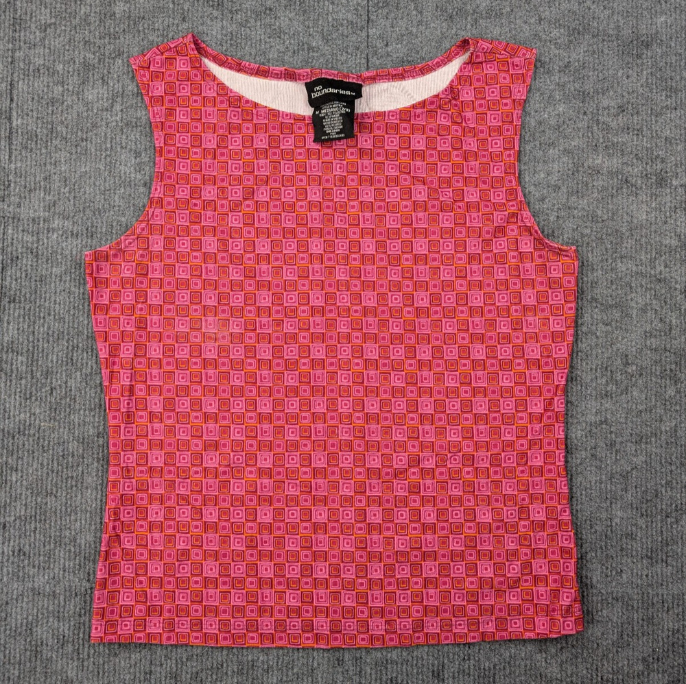 Vintage No Boundaries Top Women Medium 90s Geometric Tank Y2K Pink Nobo Festival